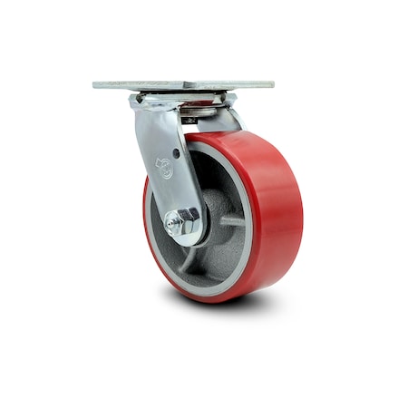 Service Caster 5 Inch Red Poly on Cast Iron Wheel Swivel Caster with Ball Bearing SCC SCC-30CS520-PUB-RS